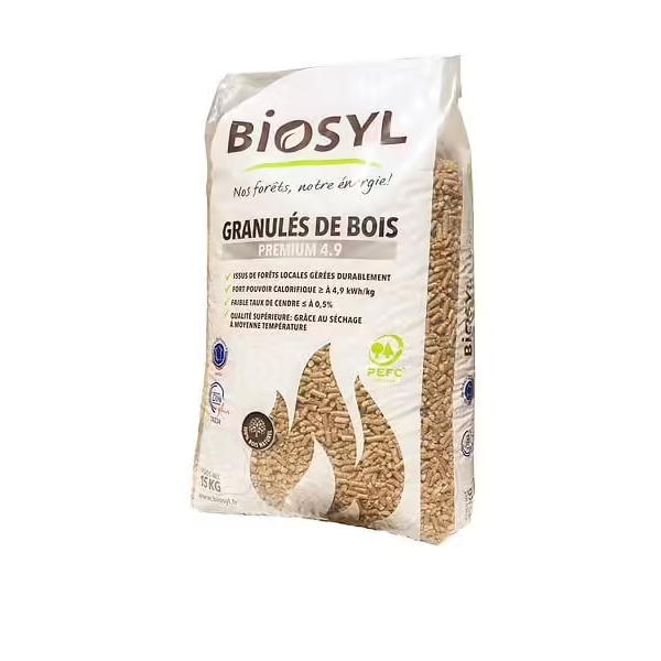 Sac de granulés de bois premium BIOSYL – 15 kg | DIN+ | Bois de France | PEFC
