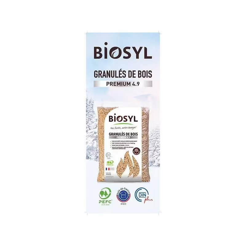Sac de granulés de bois premium BIOSYL – 15 kg | DIN+ | Bois de France | PEFC – Image 2